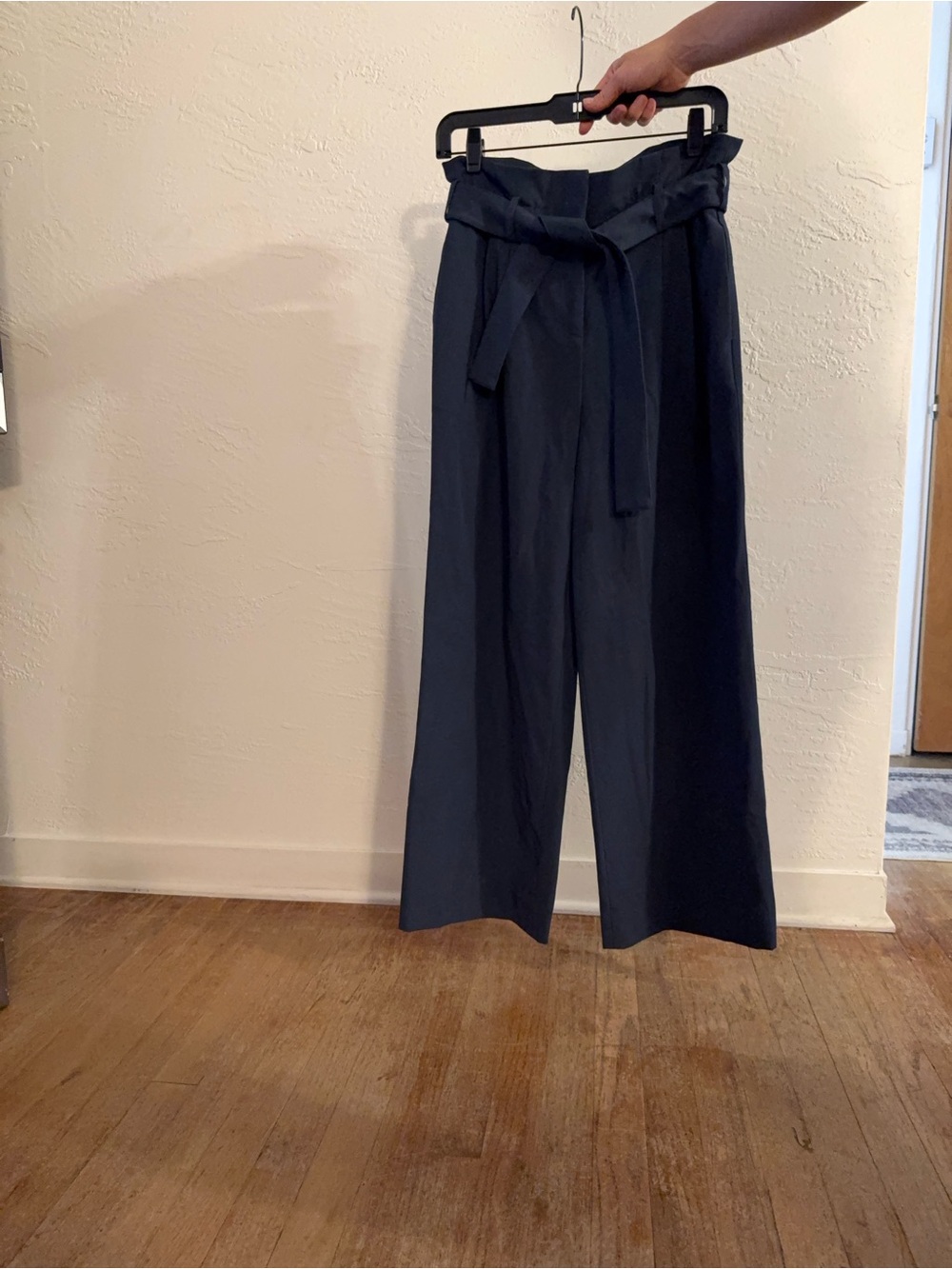 BCBG High-Waist Wide Leg Paperbag Pants - Navy